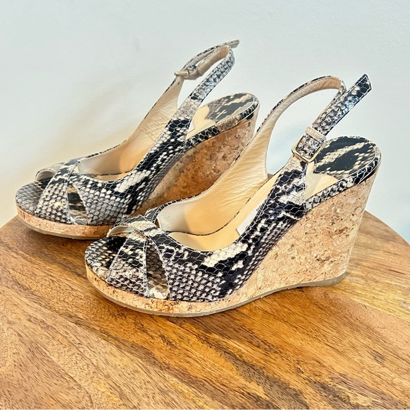 Jimmy Choo NWOB Designer Amely Snake leather Slingback Cork Wedge Sandal Size 35 - Picture 7 of 10